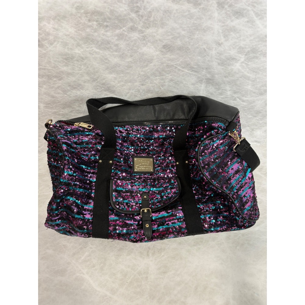 Juicy Couture Sequin Duffle Bag Purple Teal Striped Weekender